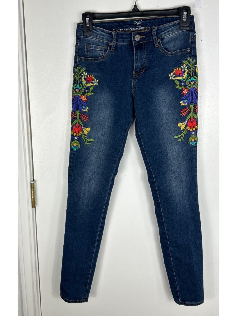 19V69 Abbigliamento Sportivo SRL Navy Blue Jeans with Floral Embroidery Size 0